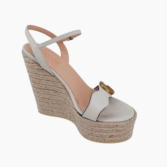Gucci Aitana White GG Marmont Espadrille Platform Wedge Heel Sandal Size 37 US 7 - Picture 11 of 13